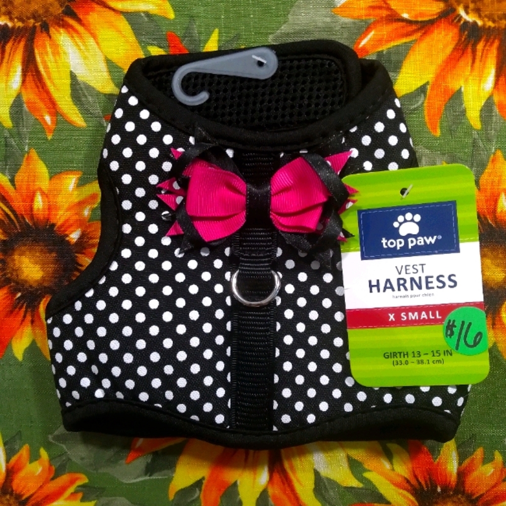 Top Paw Black Dot  X Small Dog Vest Harness